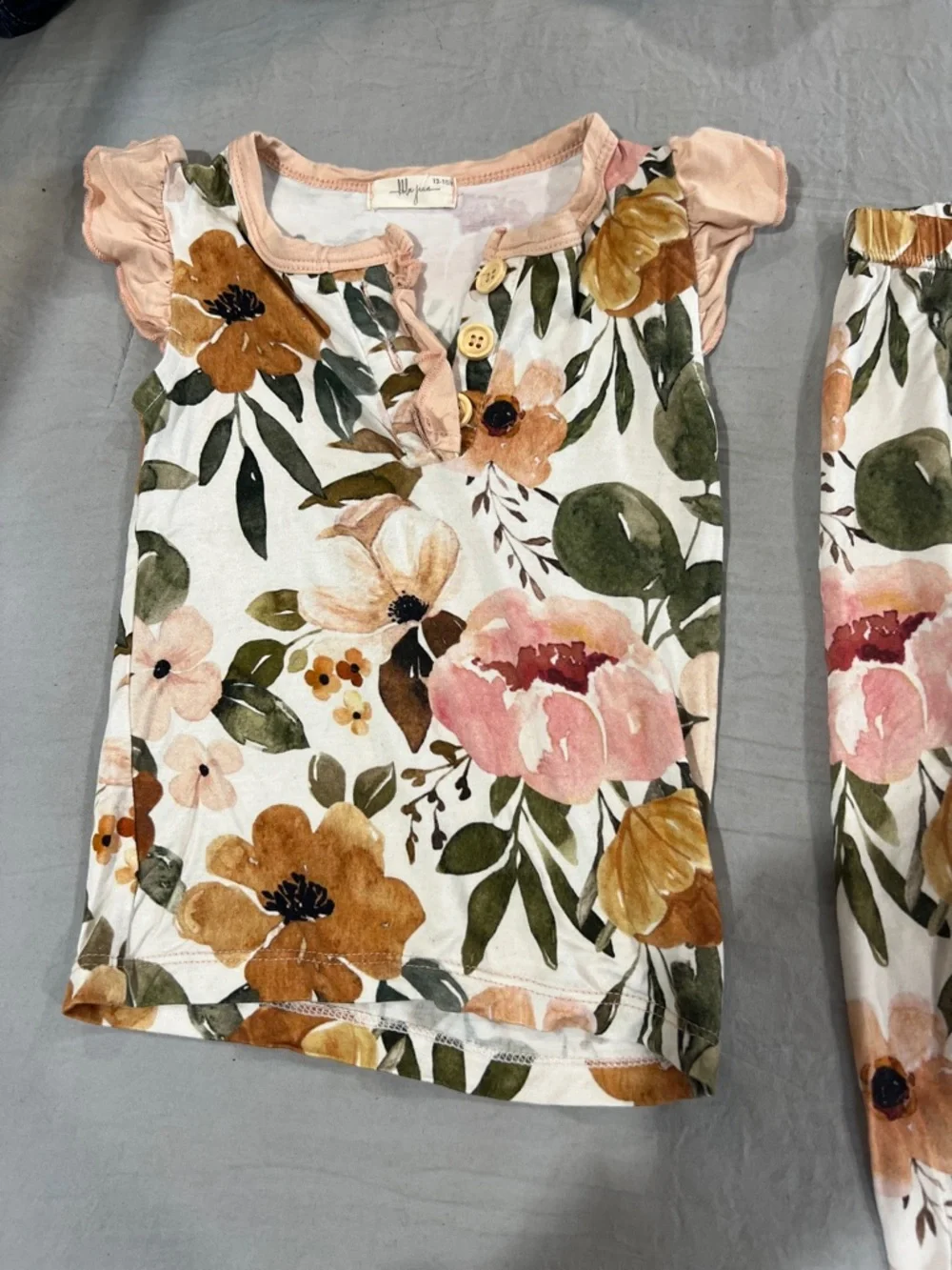 Boutique Floral Pajama Set in White, Pink, Green, and Brown